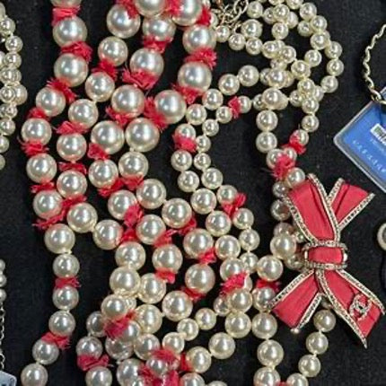 CHANEL 2016 Red Bow Pearl Double Layer Necklace LJ604001