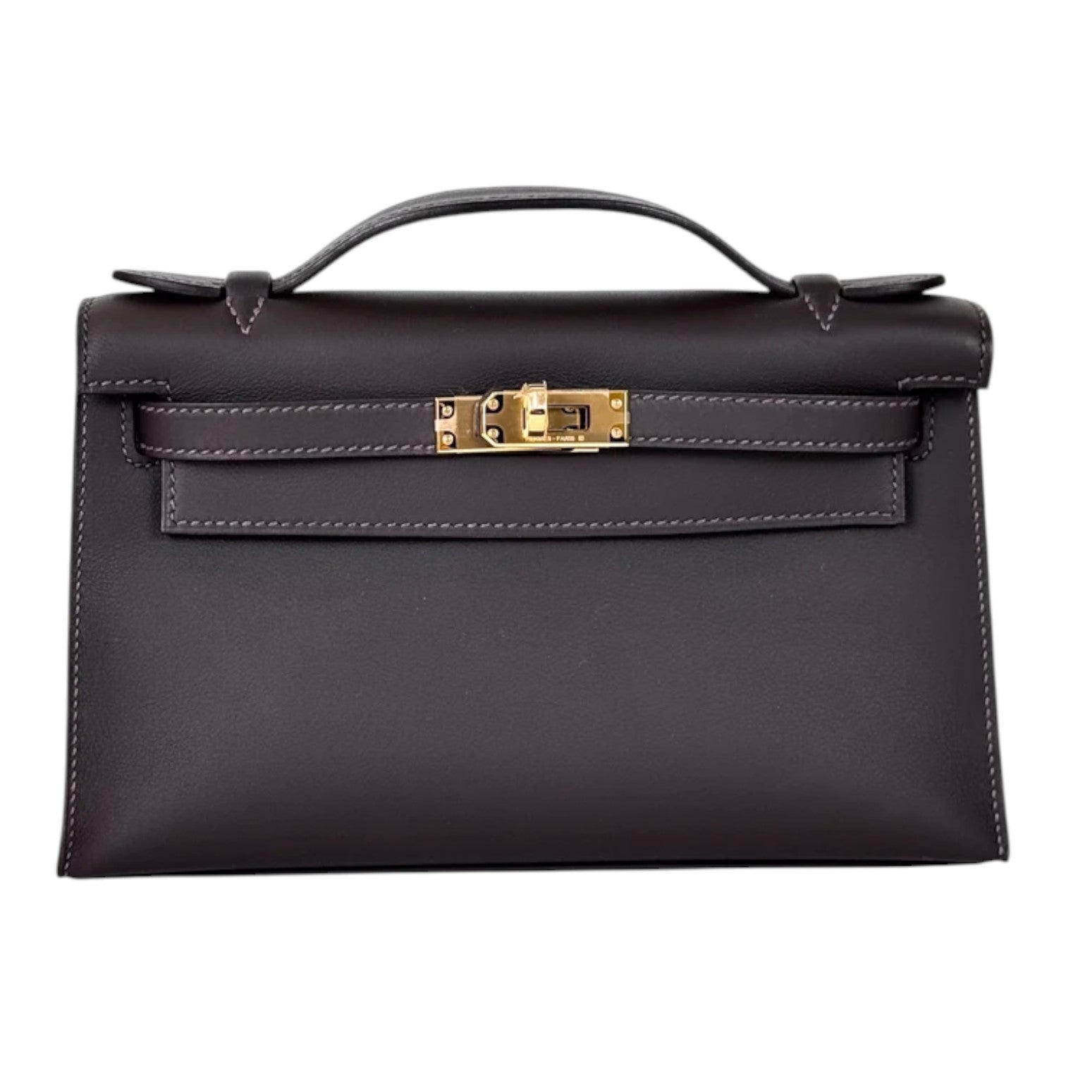 Hermes Kelly Pochette Bag in Swift T3 Bai Brun - Full Set - K Stamp