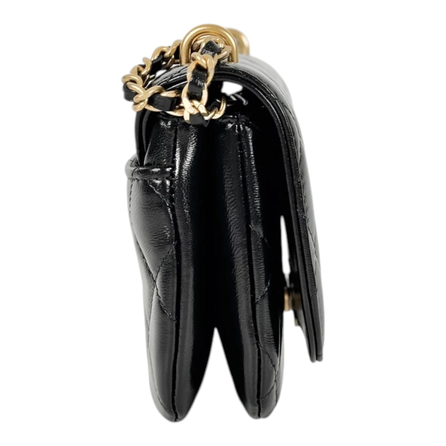 Chanel Black Calfskin Chain Bag with Gold Hardware Logo CC