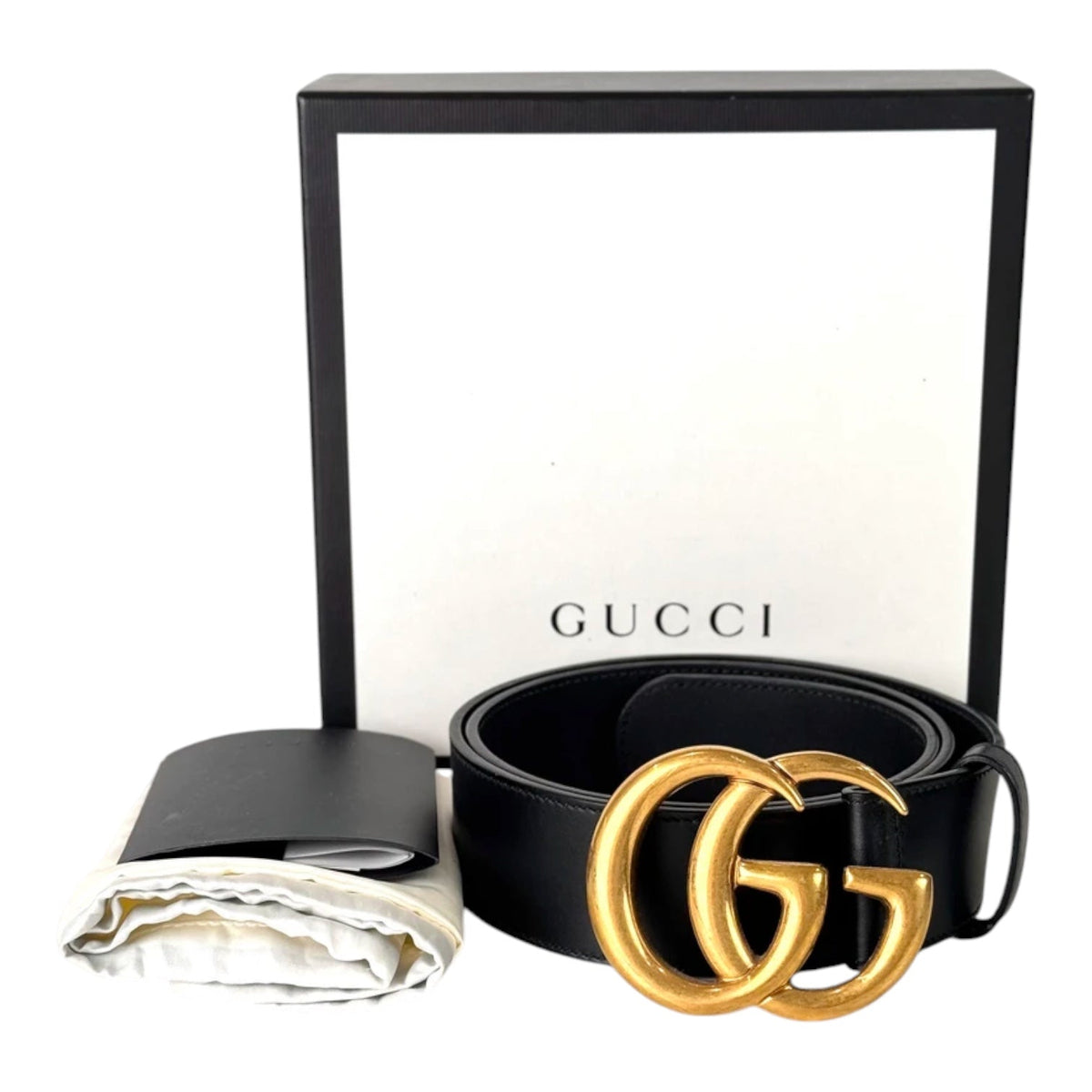 Gucci Black GG Marmont Wide Belt - Size 80CM