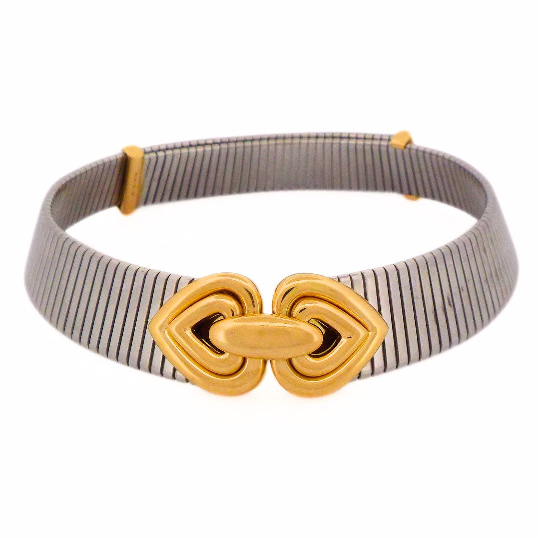 Bulgari 18K Steel 'Doppio Cuore' Choker Necklace ASC7027