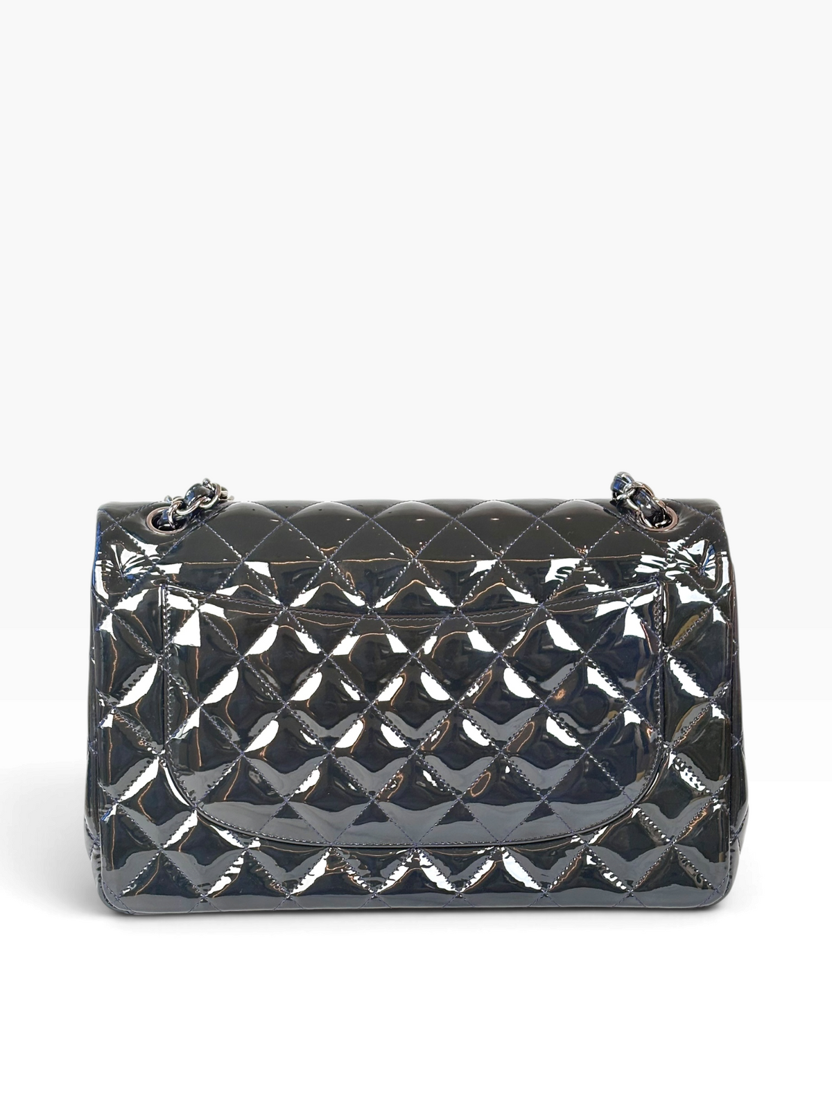 Chanel Classic Flap Jumbo Dark Green / Navy in Patent Leather
