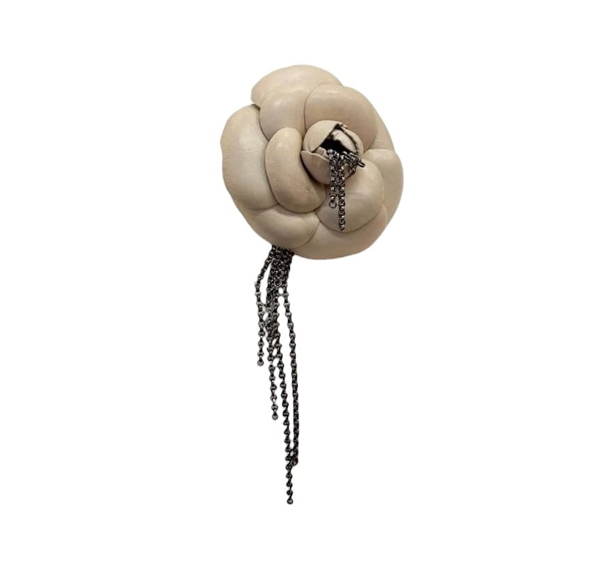 Chanel New CC Camillia Brooch with Chain Beige RHW SYCYA115