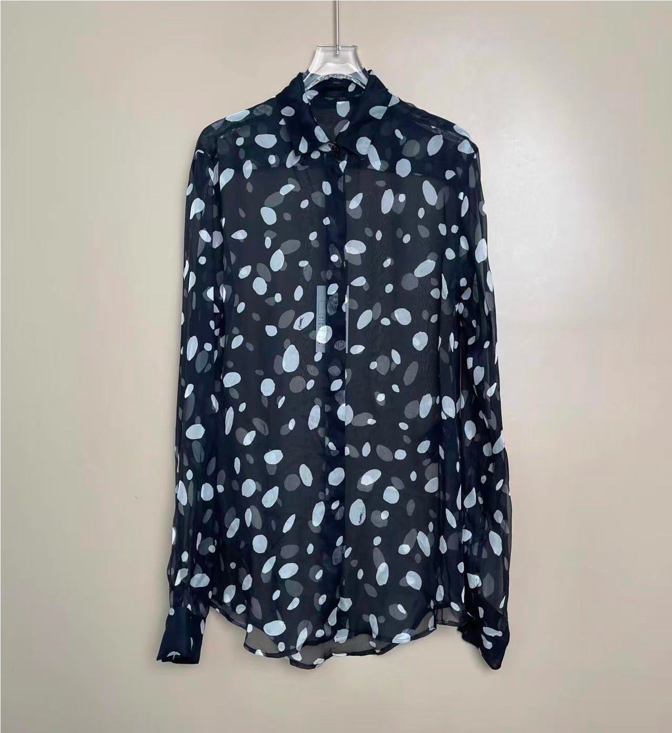YSL Saint Laurent silk polka dot logo shirt, size 38 LZ290630ML0881