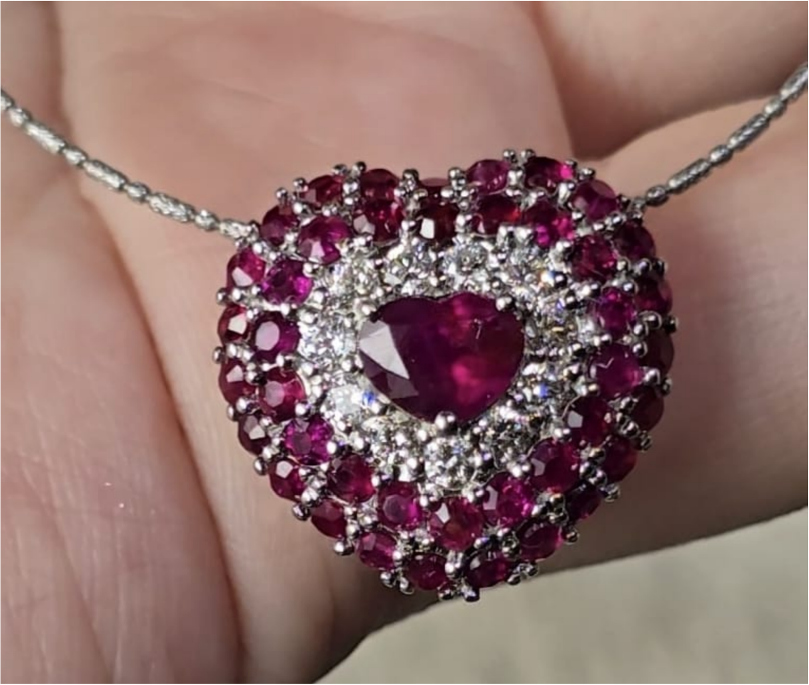 Ruby 2 layers heart Pendant SYCB40
