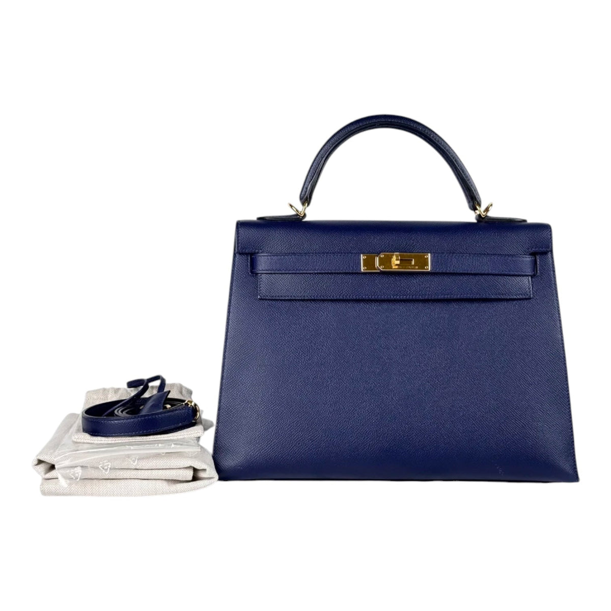 Hermes Blue Kelly 32 in Epsom Sellier with GHW