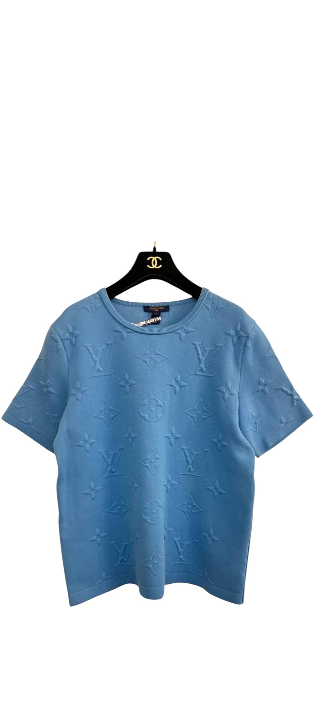 Louis Vuitton Monogram Debossed Blue T-shirt Sz S DLT1100