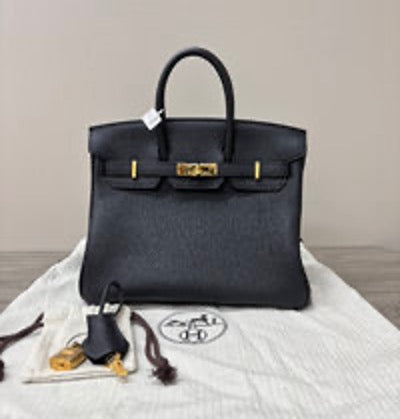 HERMES Black and Gold Birkin 25 Handbag 3042512273217