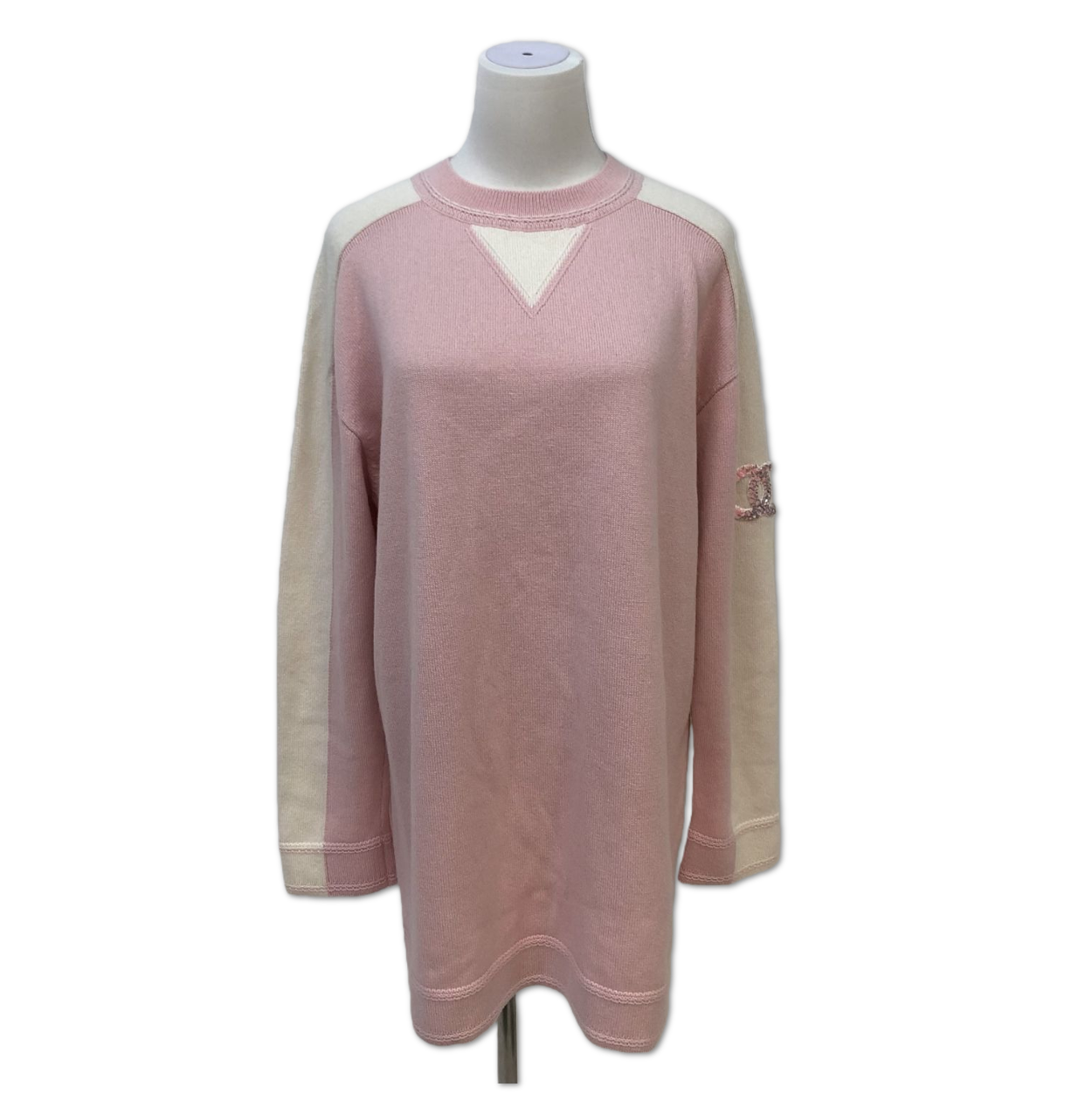Chanel Pink and White Colorblock CC Logo Knit Tunic Sweater size 36 C18341451309