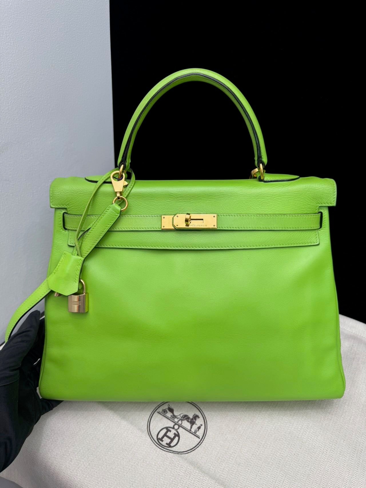 Hermès Kelly 35 Green GHW Square B