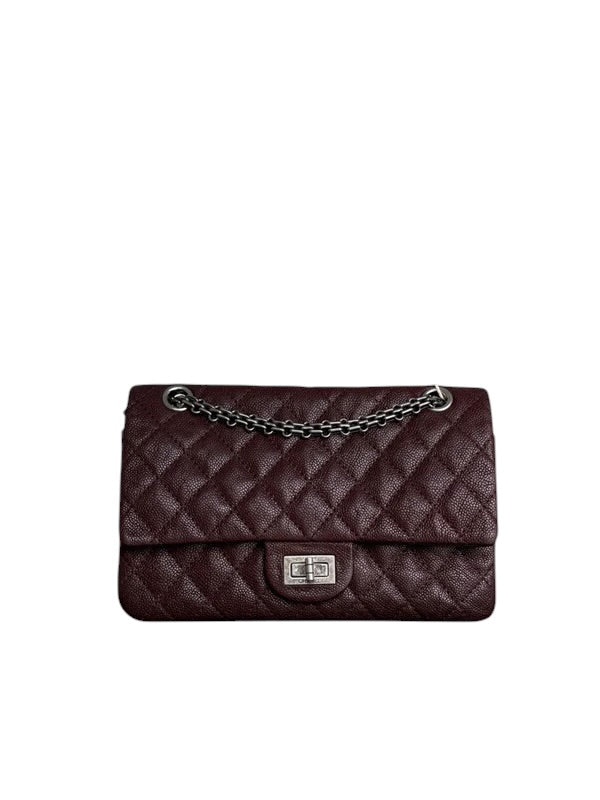 CHANEL 2.55 REISSUE 225 - 24CM QUILTED CAVIAR BURGUNDY BROWN RUTHENIUM SILVER HARDWARE SERIES 16 SYCMCA141