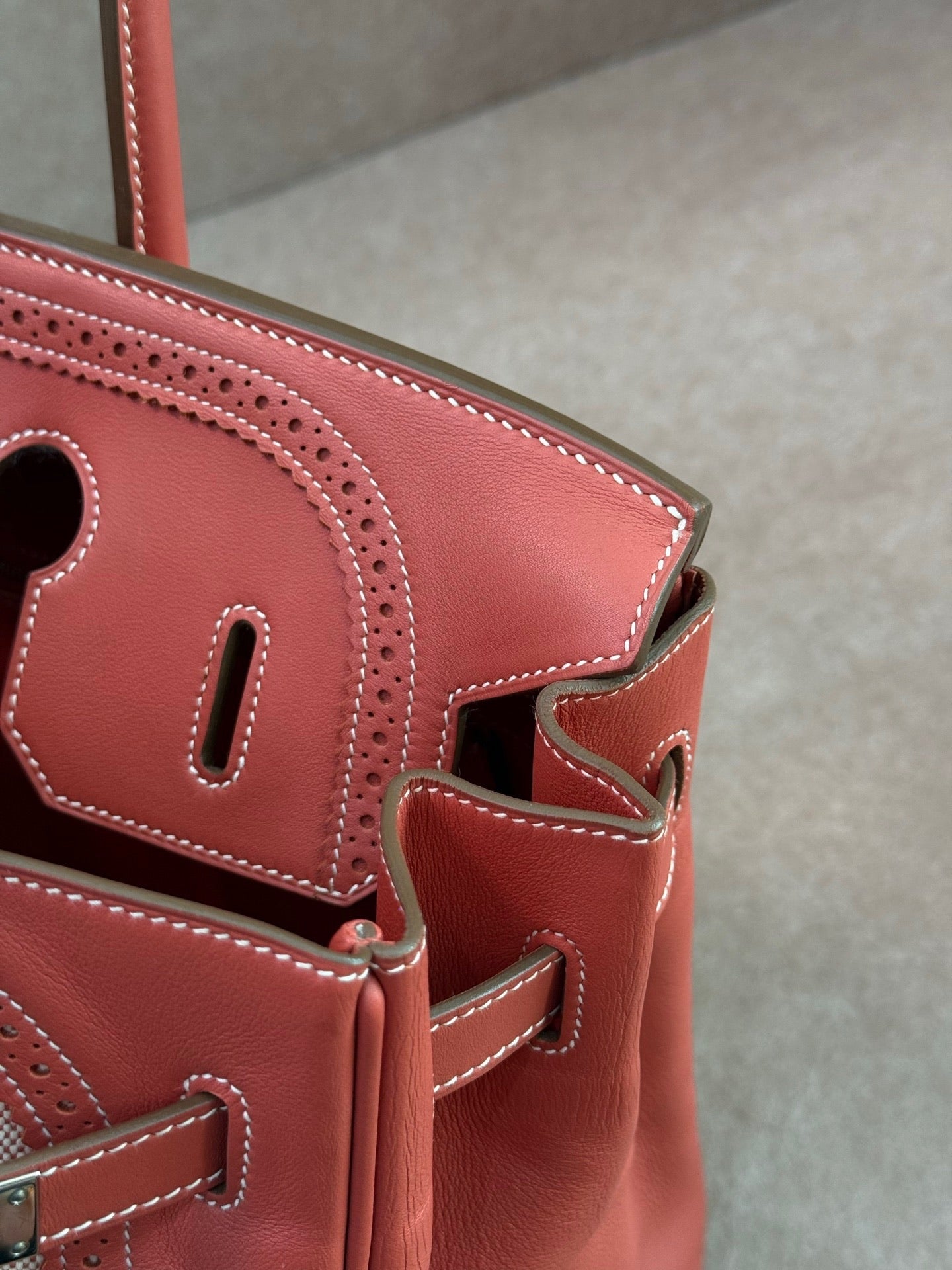 Hermès Birkin 35 Ghillies Sanguine Toile Canvas & Swift Leather Palladium Hardware