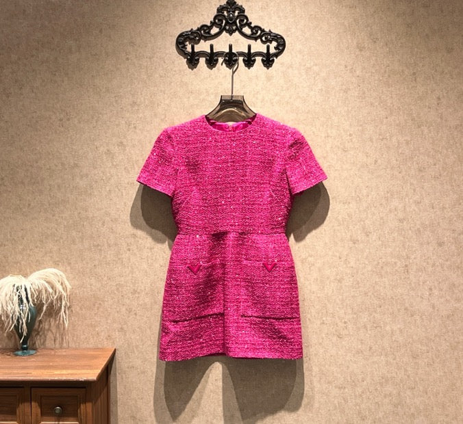 Valentino fuchsia sequined tweed dress / size 40 / 99% new / 42527