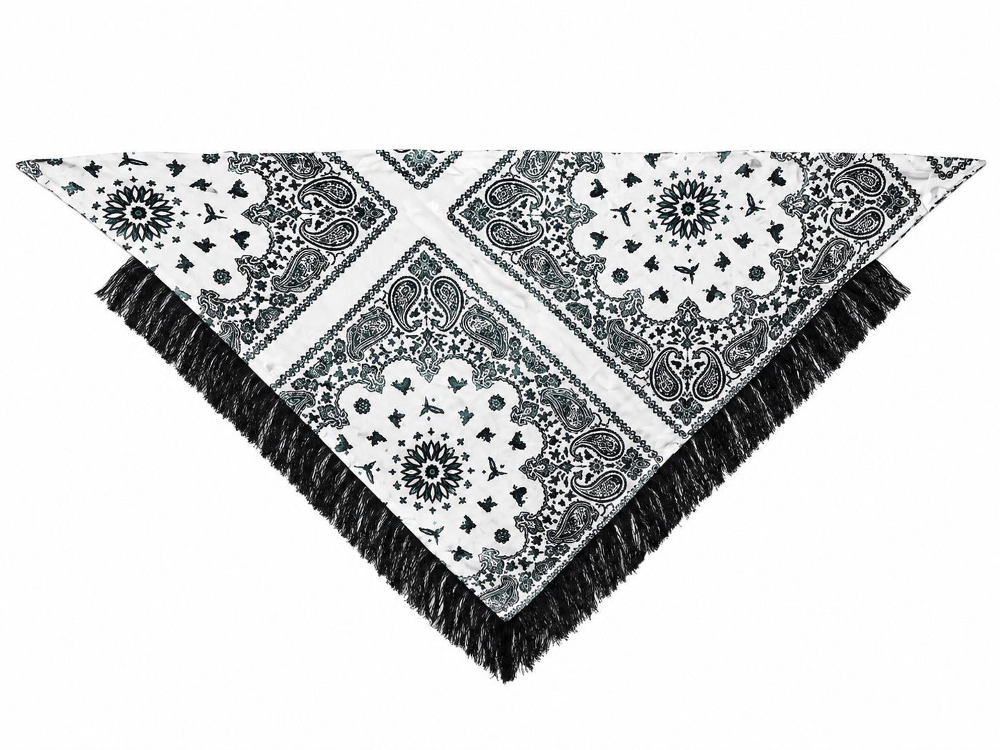 SCARF BANDANA BLACK WHITE WAVE SILK FRINGES MCL12130