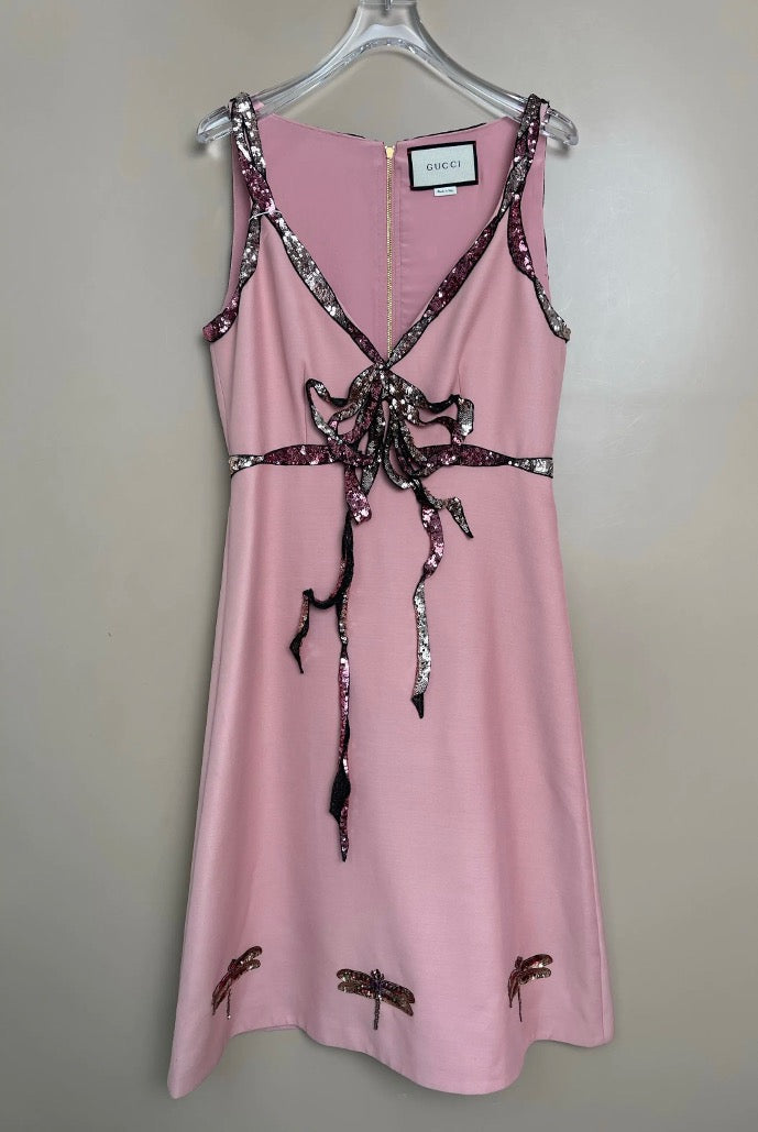 Gucci pink V-neck sequined slip dress, size 40 LZ260625VG0882