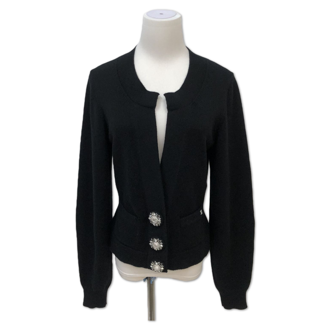 Chanel Black Open-Front Crystal-Button Knit Jacket size 38 C18349925318