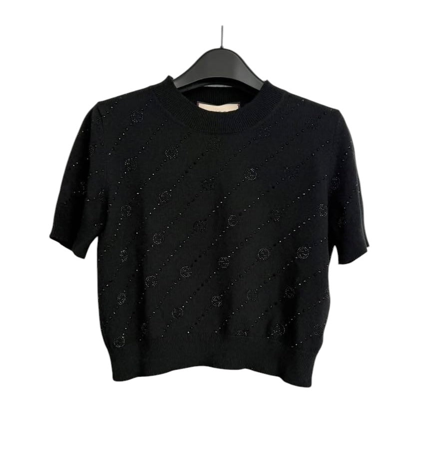 Gucci Crystal Embellished Black Cashmere Sz S SYCYA122