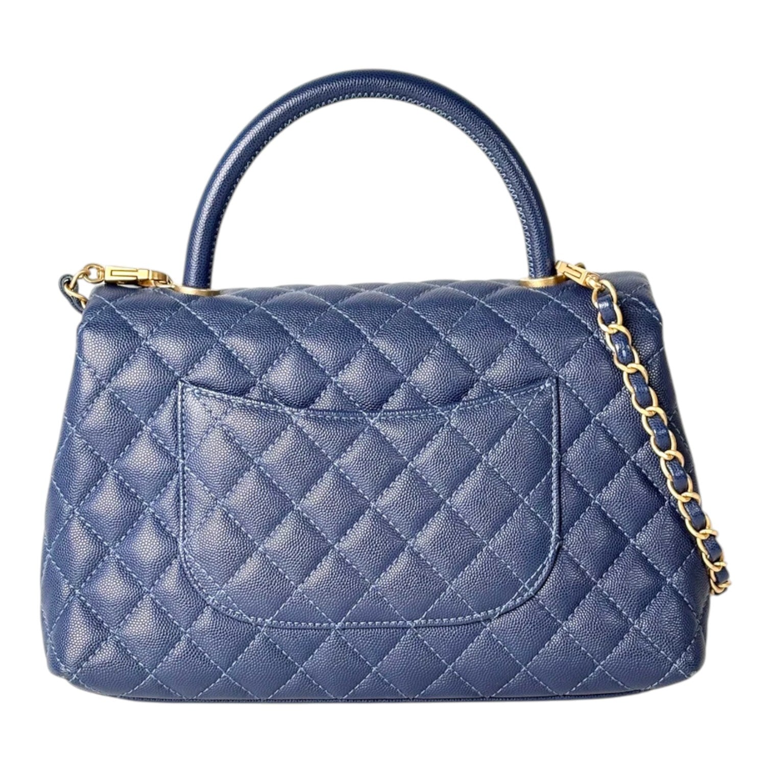 Chanel Dark Blue Coco Handle Medium Caviar with GHW
