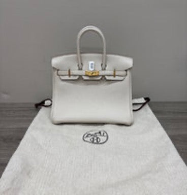 Hermes Birkin 25 handbag with white gold hardware (lock and key missing) 3032603060817