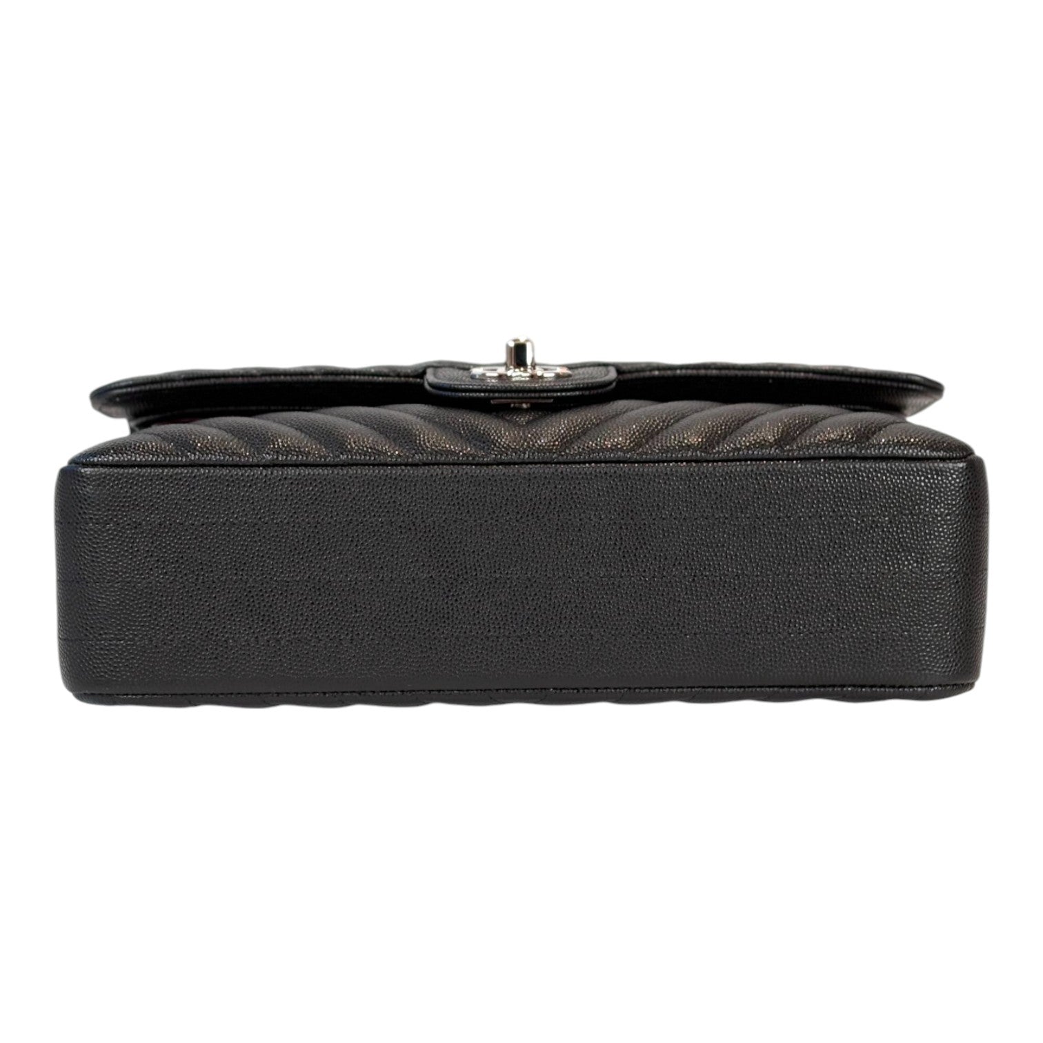 Chanel Classic Flap Medium Black Silver Chevron in Caviar Bag