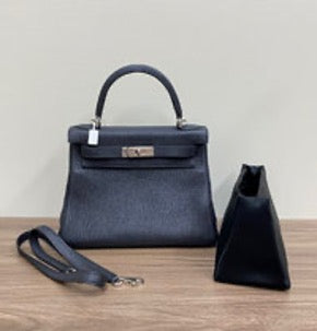 HERMES Kelly 28 black/silver tote/shoulder/crossbody bag (lacking lock) 3102603081156