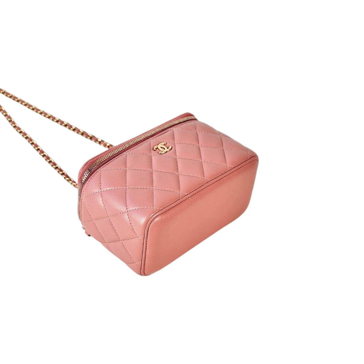 Chanel Pink Lambskin Vanity Box Bag with Pearl Crush