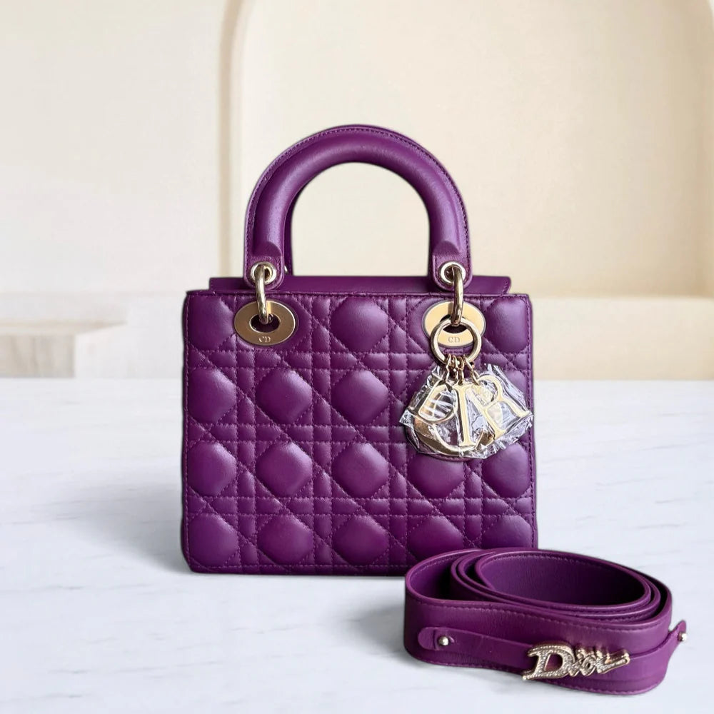 DIOR LADY SMALL ABC - CANNAGE LAMBSKIN PURPLE GOLD HARDWARE MYABC SYCM486
