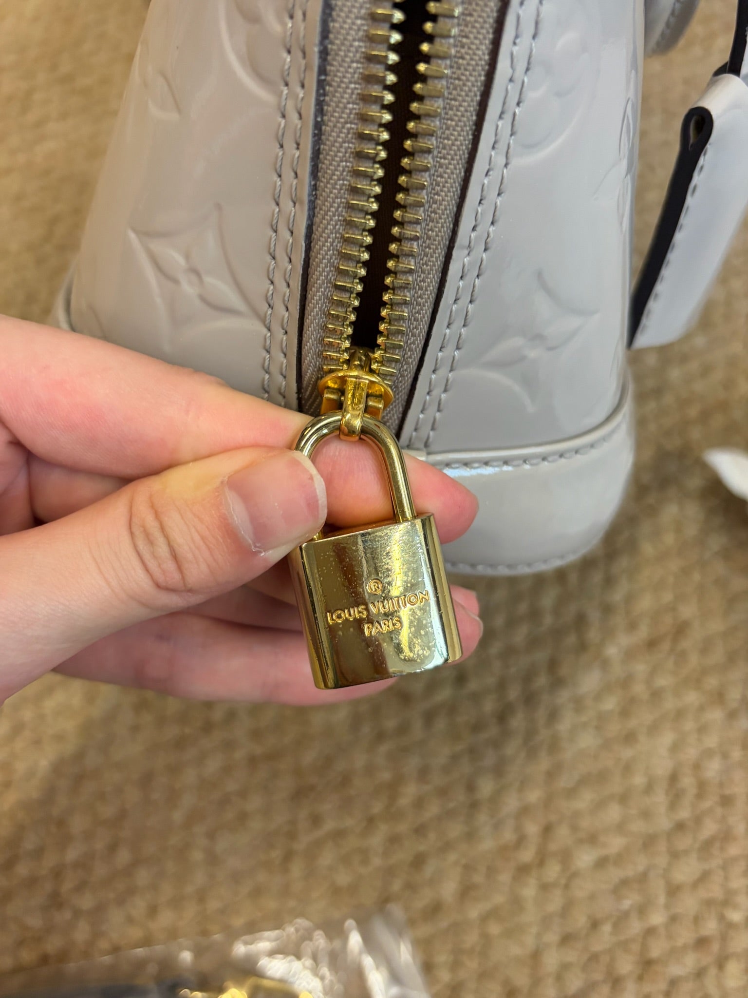 Louis Vuitton Alma BB Grey Patent Leather