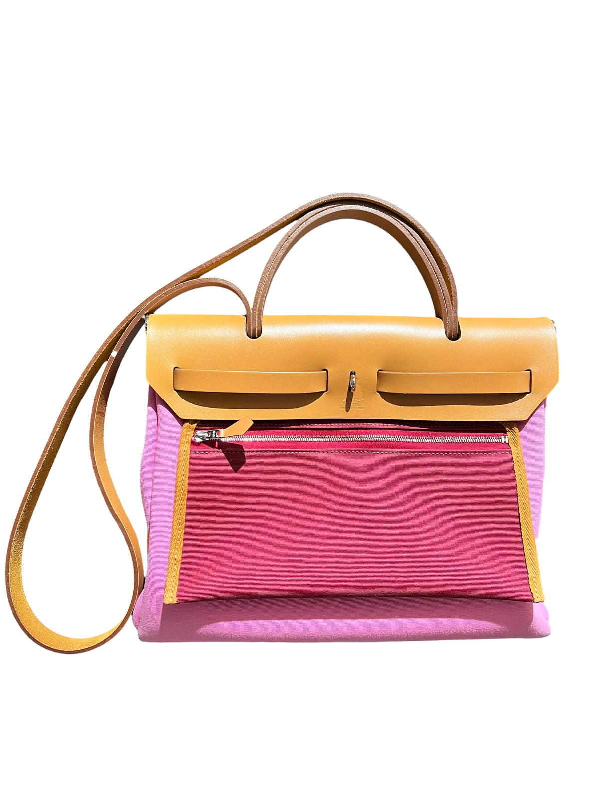 HERMES HERBAG ZIP VERSO BUBBLEGUM+RUBIS+NATUREL TOILE OFFICCHE+VASH HUNTER HANDBAG 2000000059891