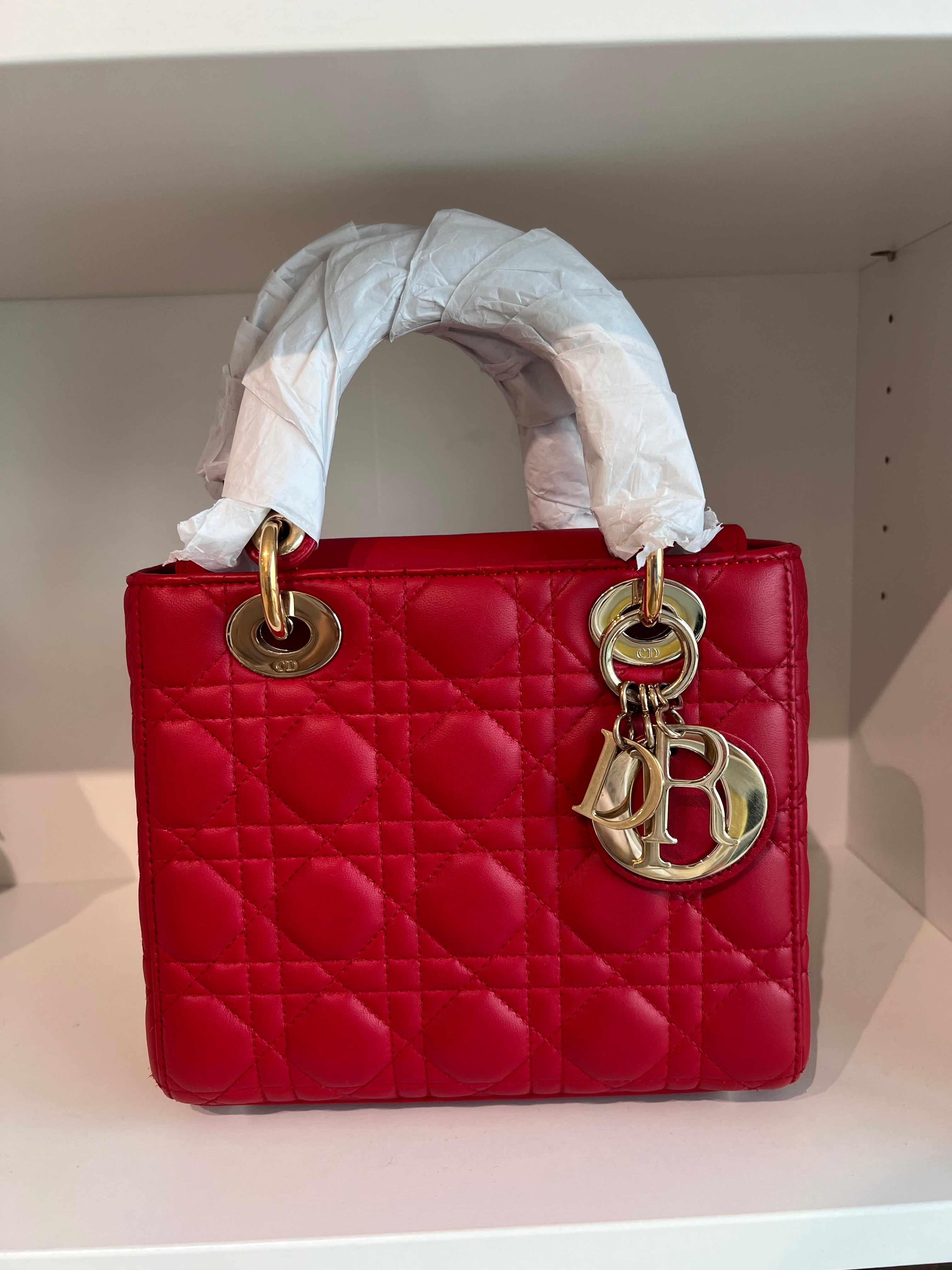 Lady Dior Small Bright Red Lambskin GHW SYCM277