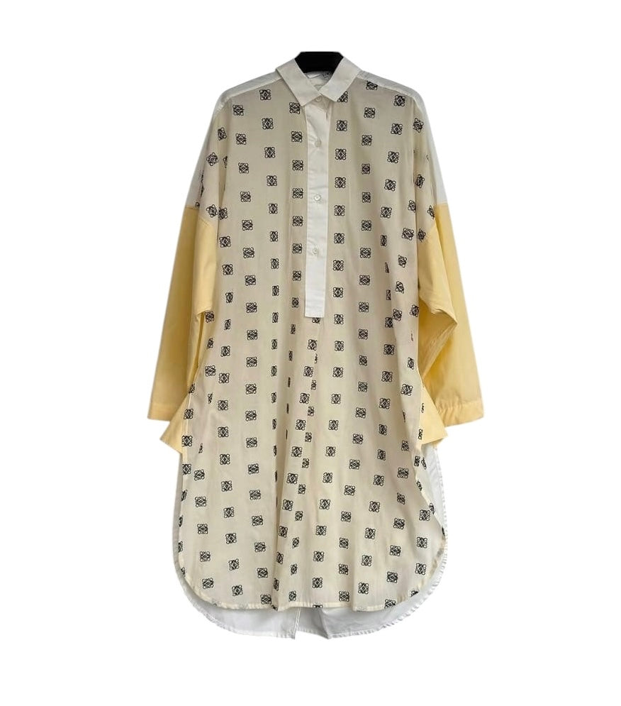 Loewe Asymmetric Shirt Dress Yellow/Black Monogram Sz S SYCYA124