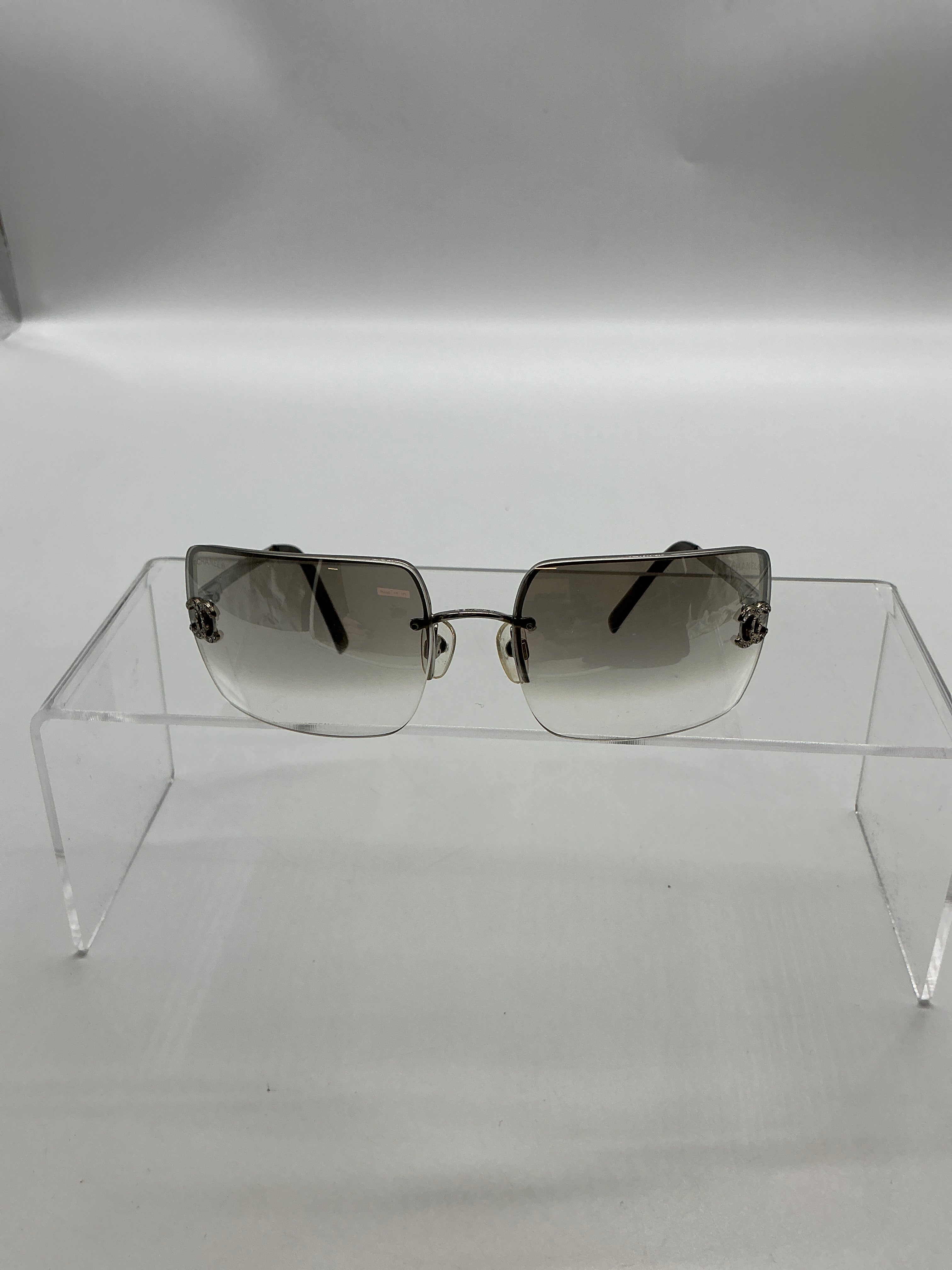 Chanel Rhinestones Sunglasses Silver DXBS2440