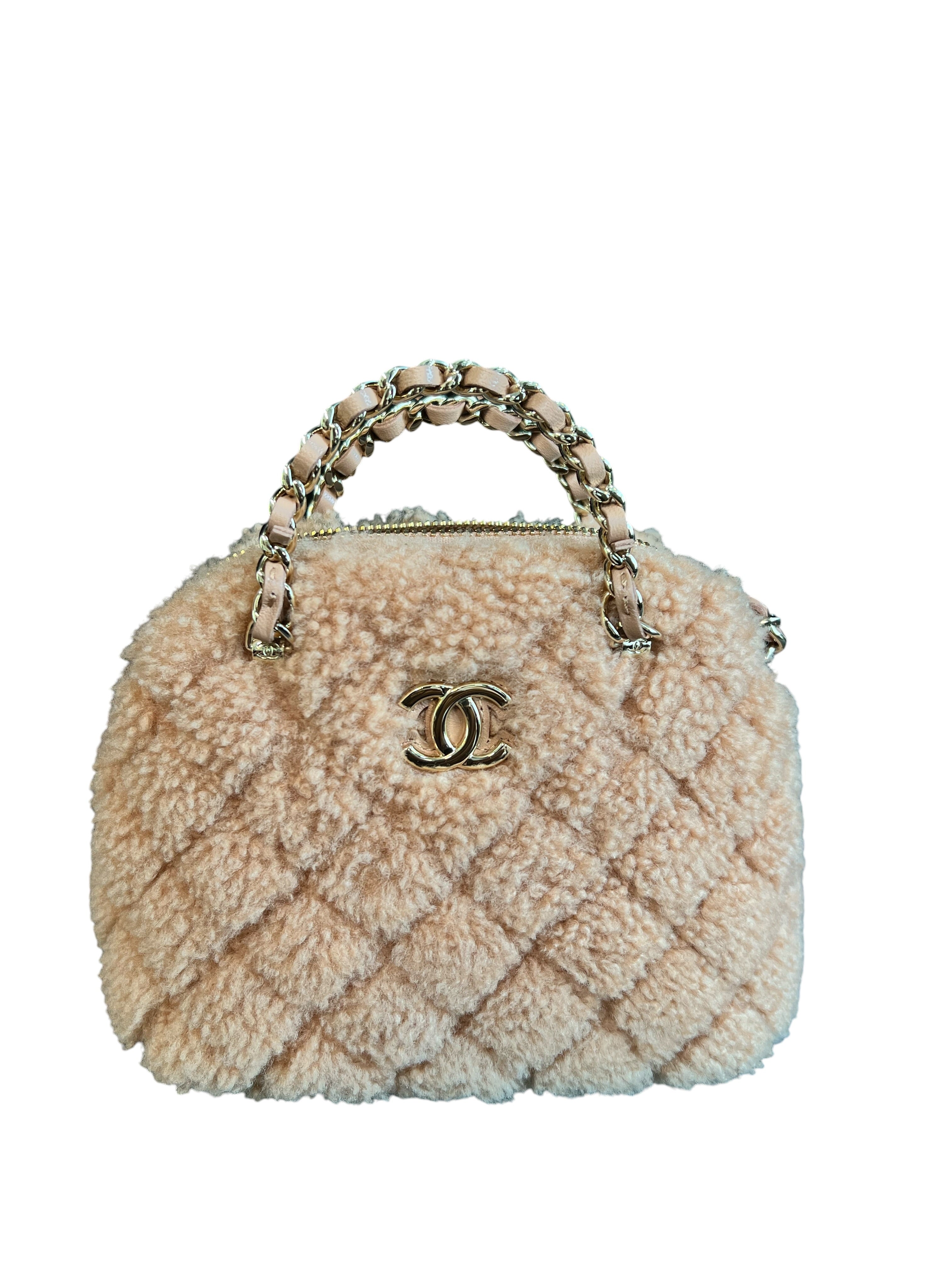 Chanel Halfmoon Mini Shearling Sling Nude LGHW SYCYF2803