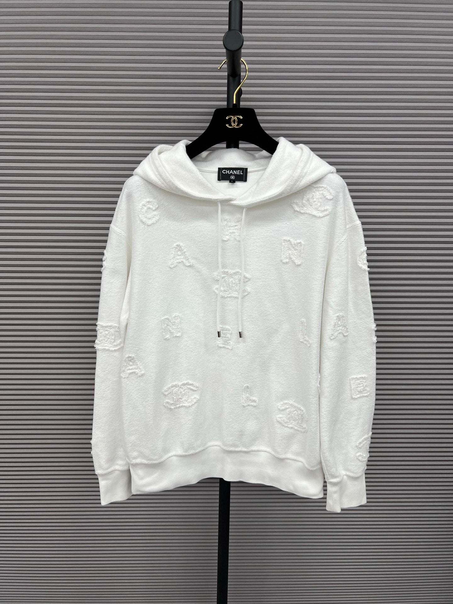 CHANEL WHITE COTTON HOODIE L FT102397