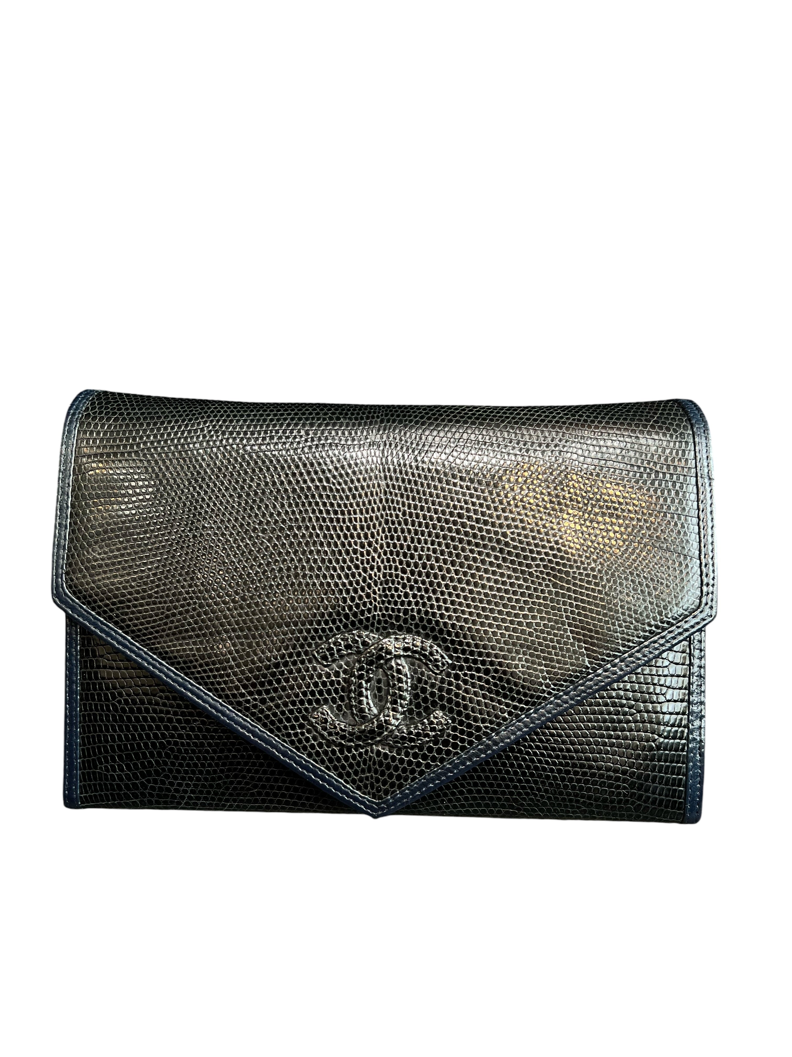 Chanel Vintage Envelope Flap Blue Lizard GHW SYCYE3009
