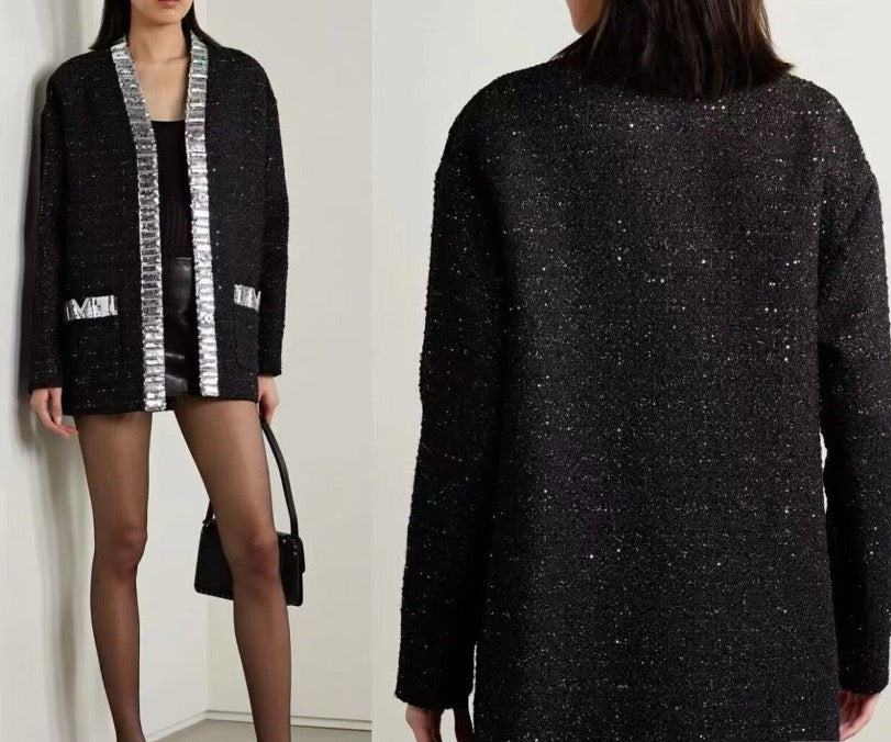 Valentino high-priced black V-neck sequined cardigan jacket / size 36 / brand new / retail price 53,000 / 42341 SYCF42341