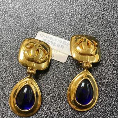 CHANEL 1997 Blue Glass Pendant Earrings LZ502171