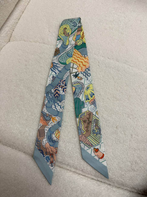 Hermès Twilly Scarf - Slate Blue Fan Collage