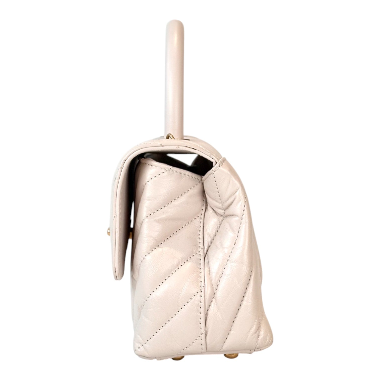 Chanel Cream Chevron Top Handle with GHW in Calfkin