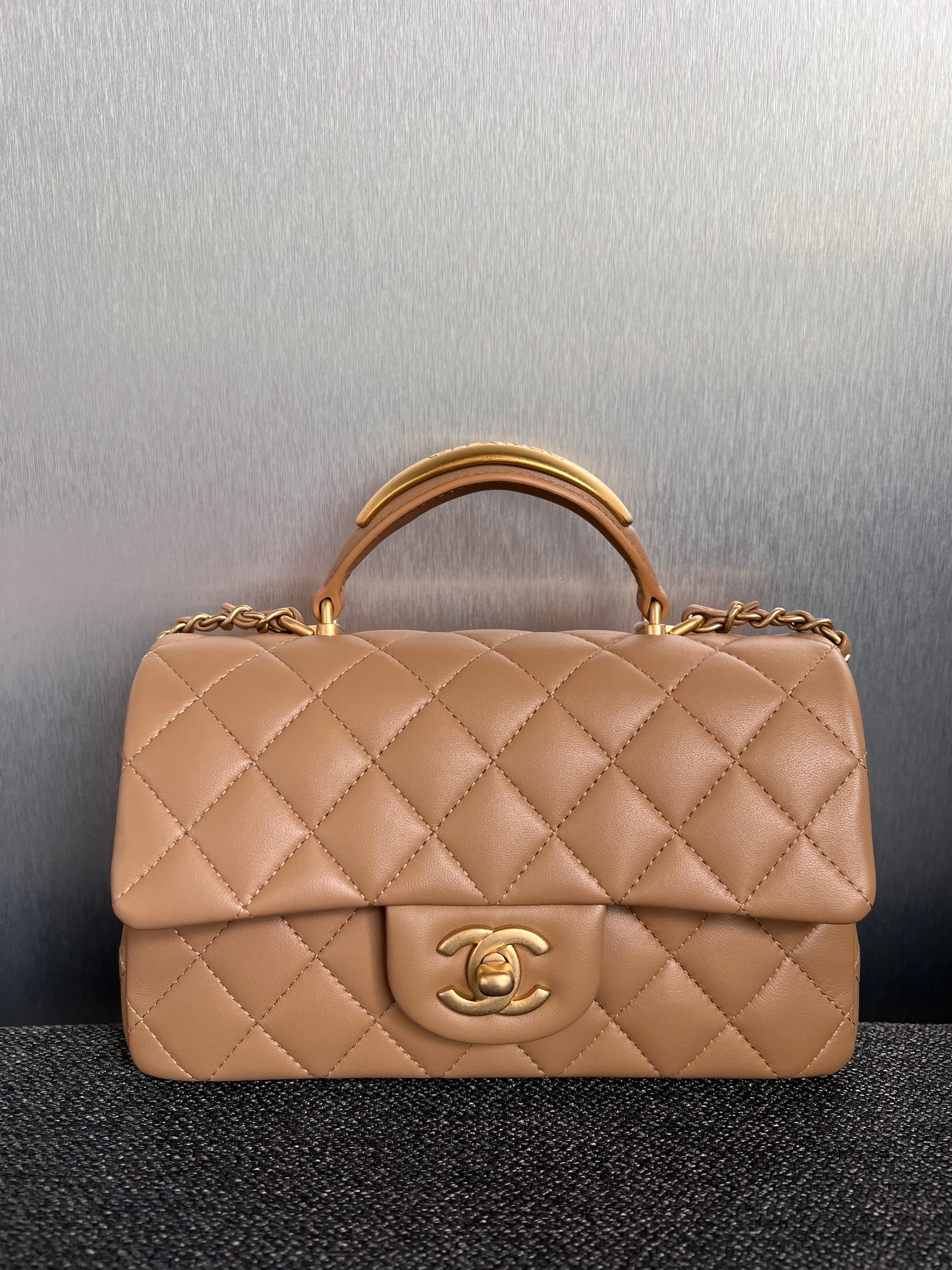 Chanel Mini Rectangle Top Handle Caramel GHW