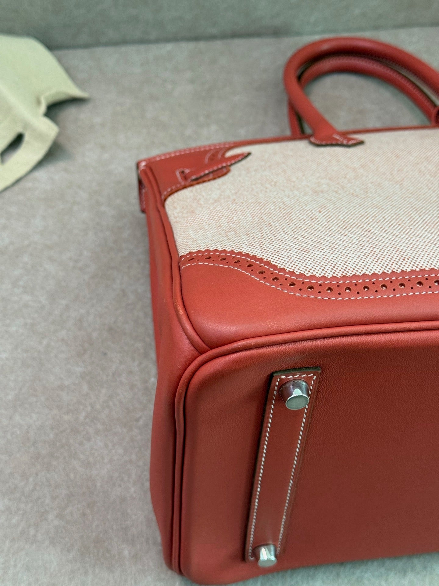 Hermès Birkin 35 Ghillies Sanguine Toile Canvas & Swift Leather Palladium Hardware