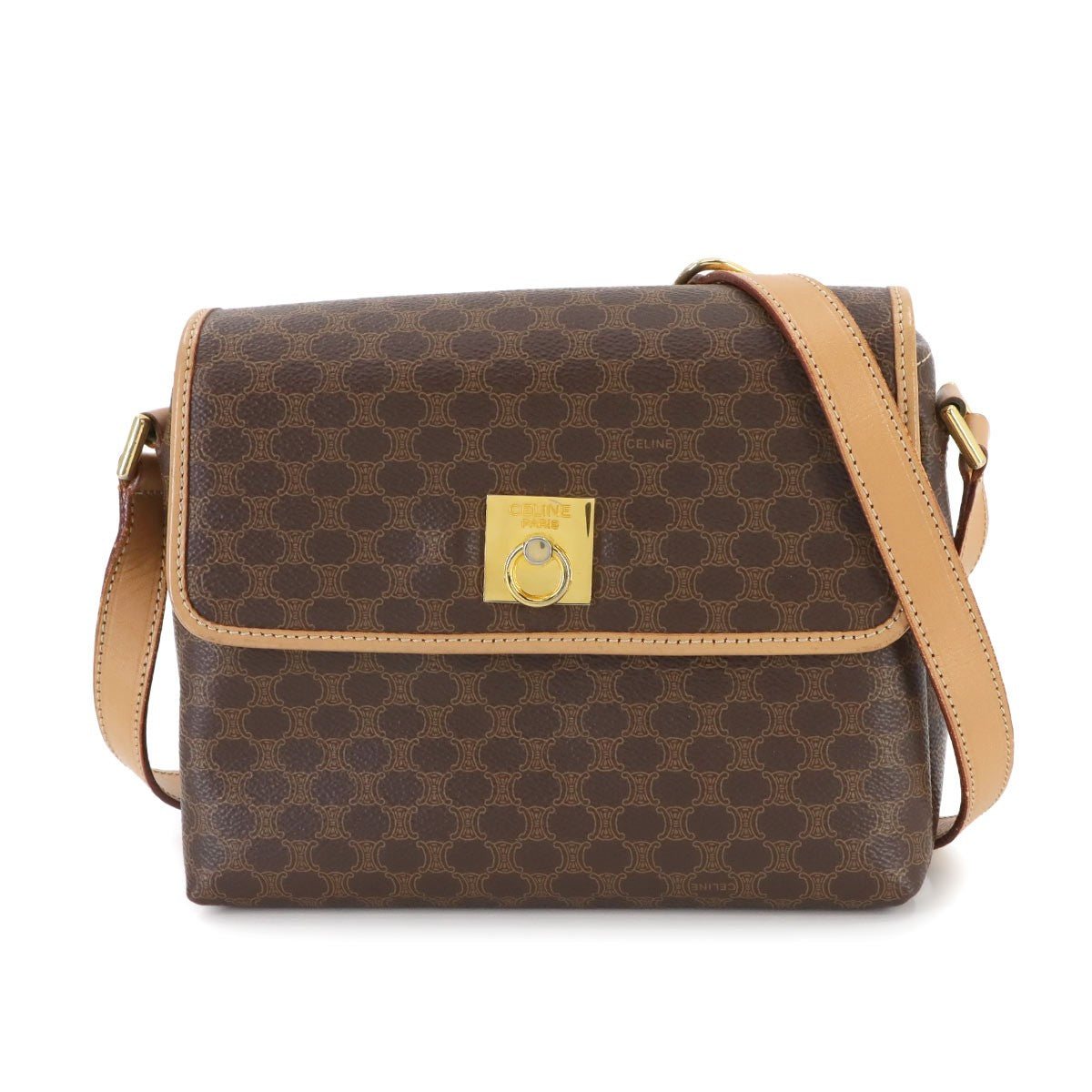 CELINE Macadam Shoulder Bag Leather PVC Brown Vintage Purse 902752750