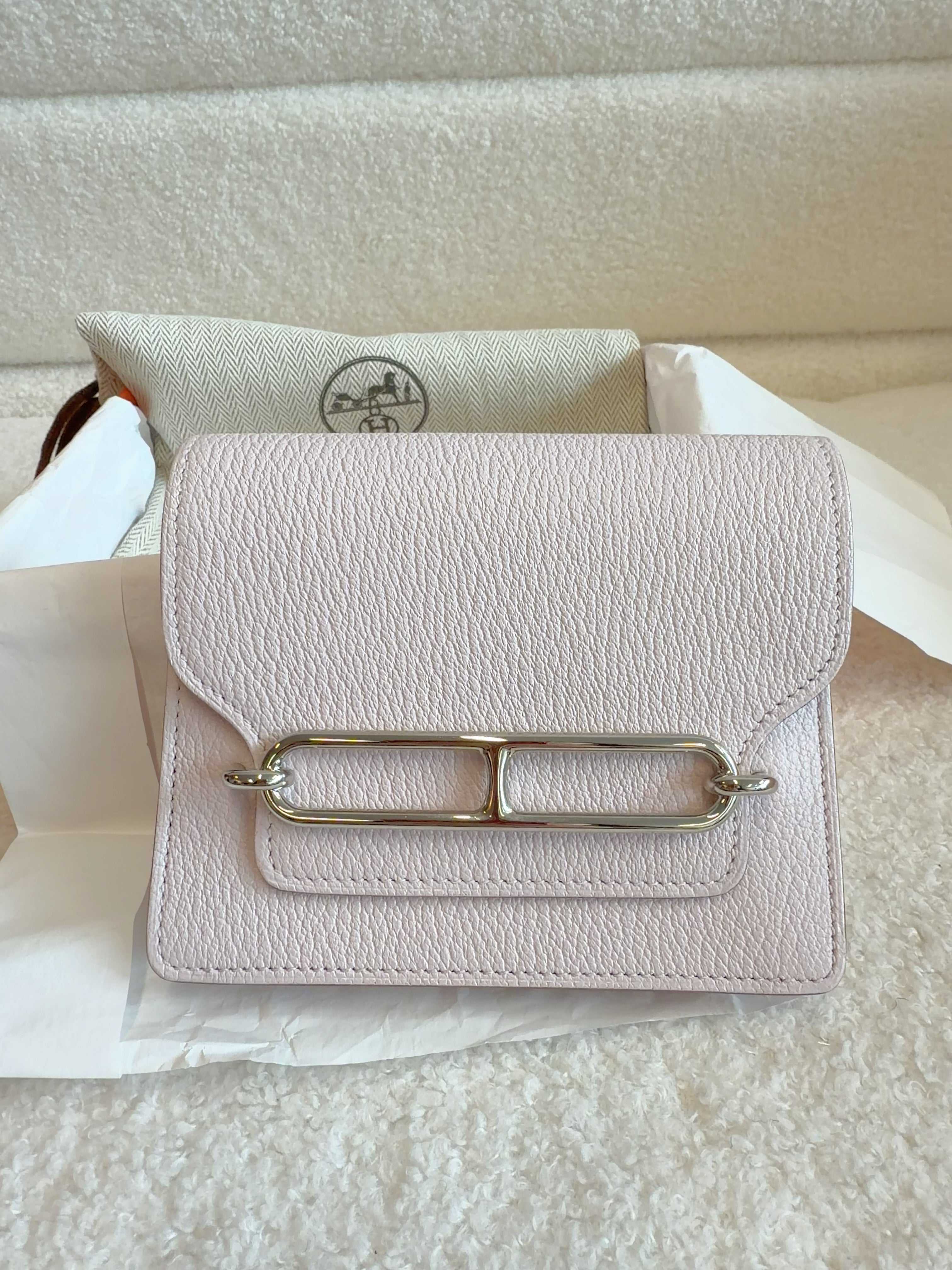 Hermès Mauve Pale Chèvre Mysore Roulis Slim wallet