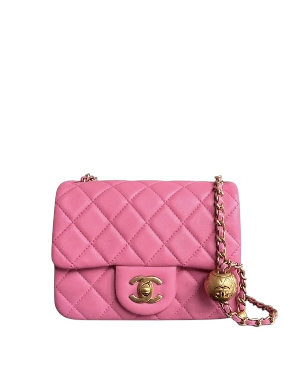 CHANEL CLASSIC FLAP MINI SQUARE- 17CM PEARL CRUSH QUILTED LAMBSKIN PINK GOLD HARDWARE SERIES 30 SYCMCA106