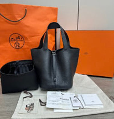 HERMES Black and Silver 22 Basket Handbag 3072603091498