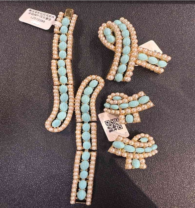 Turquoise Cross Pearl Bracelet Brooch Ear Clip LZ510388