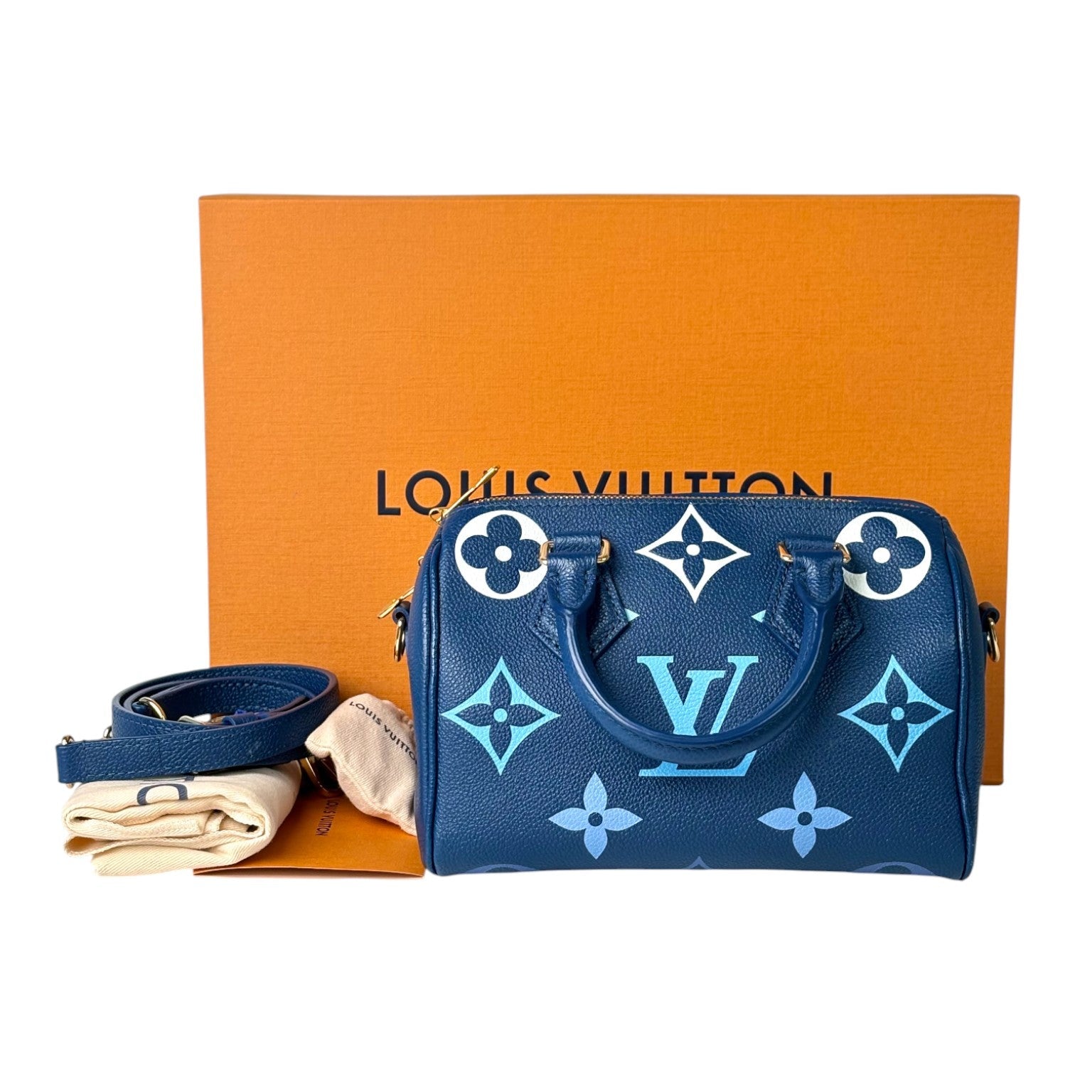 Louis Vuitton Speedy 20cm Blue Bag - Full Set