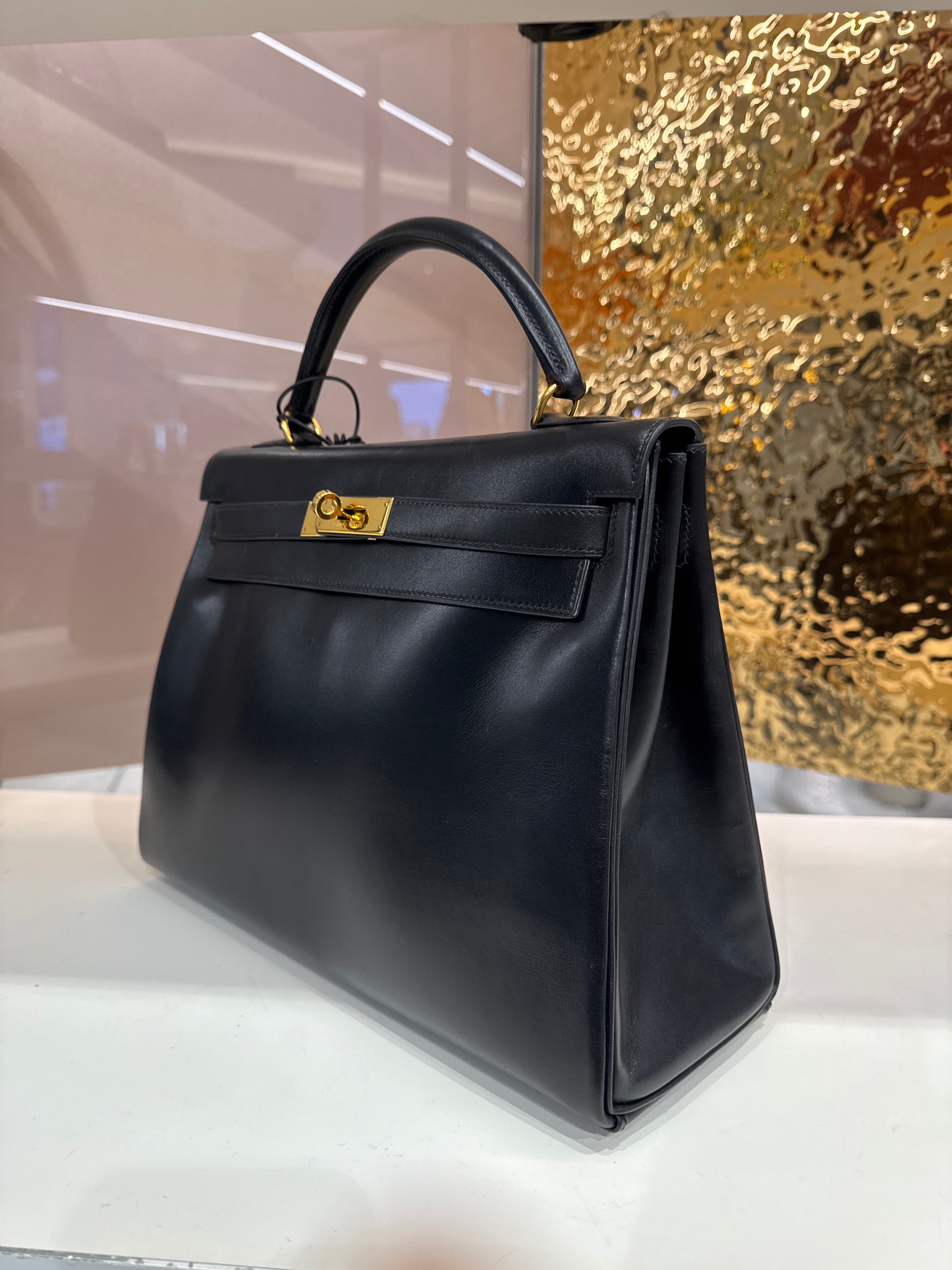 HERMES KELLY 32 RETOURNE BLACK BOXCALF HAND SHOULDER BAG 〇Y GHW DBXS2142