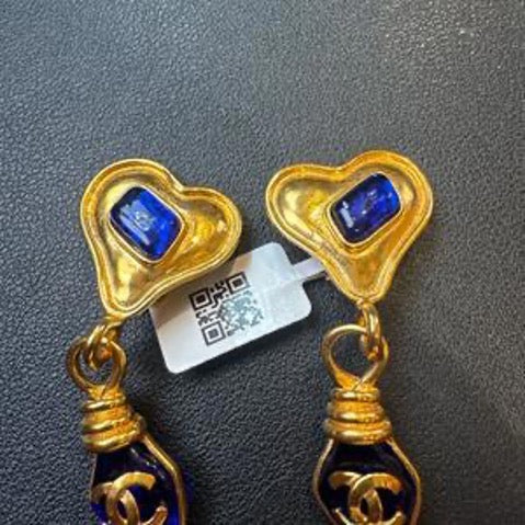 CHANEL Blue Glass Heart Ear Clips CQ510020