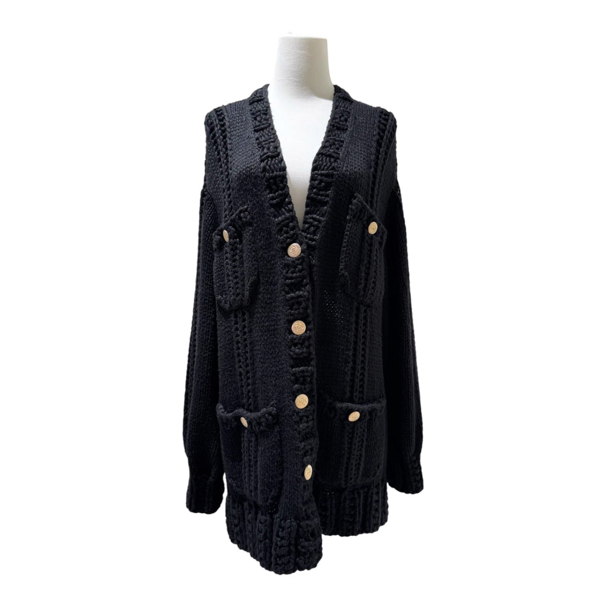 Chanel 22S Black Knitted Cotton/Silk Cardigan - size 38